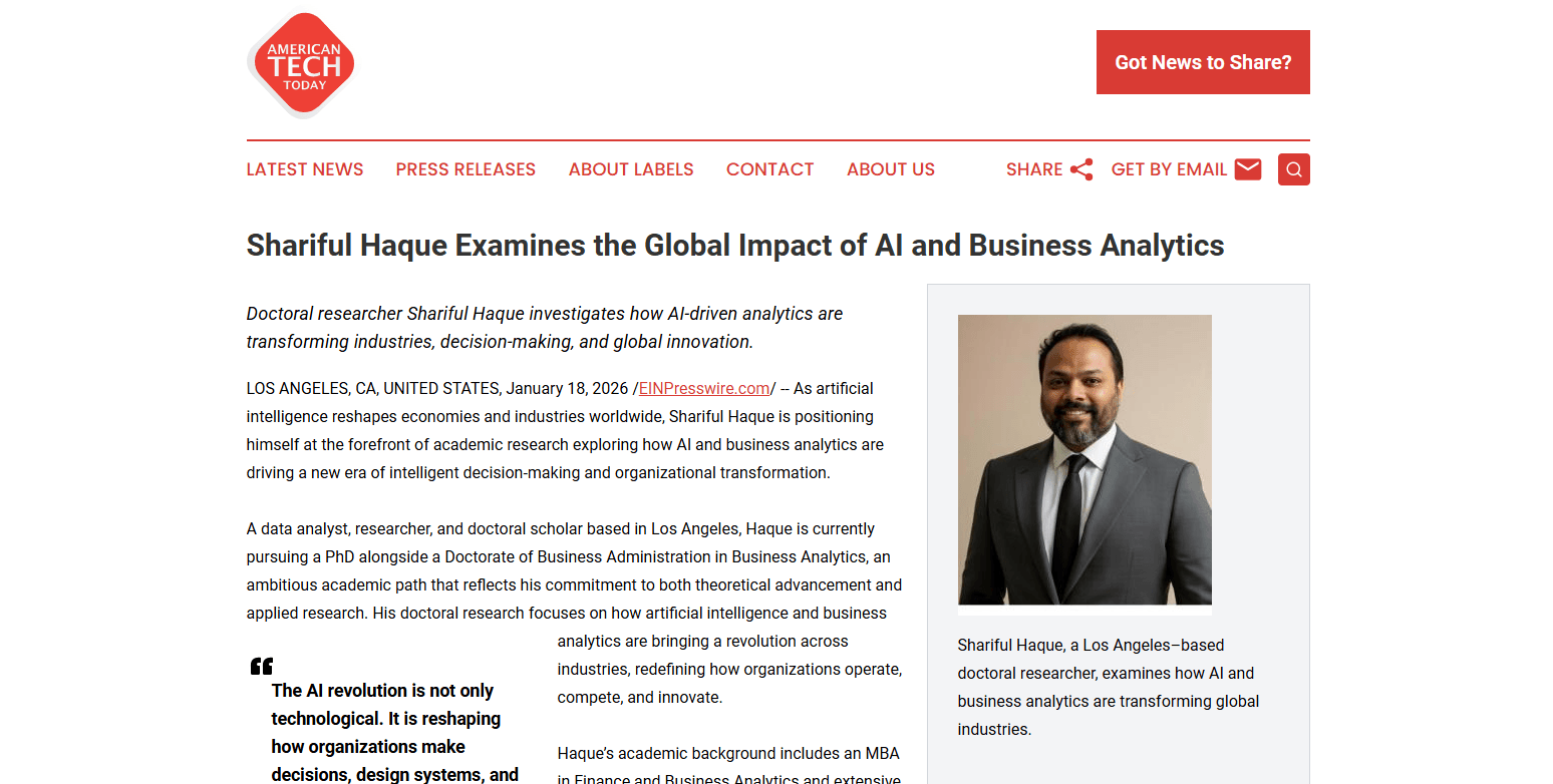 Shariful Haque on the Worldwide Transformation: AI and Business Analytics Redefining Industries