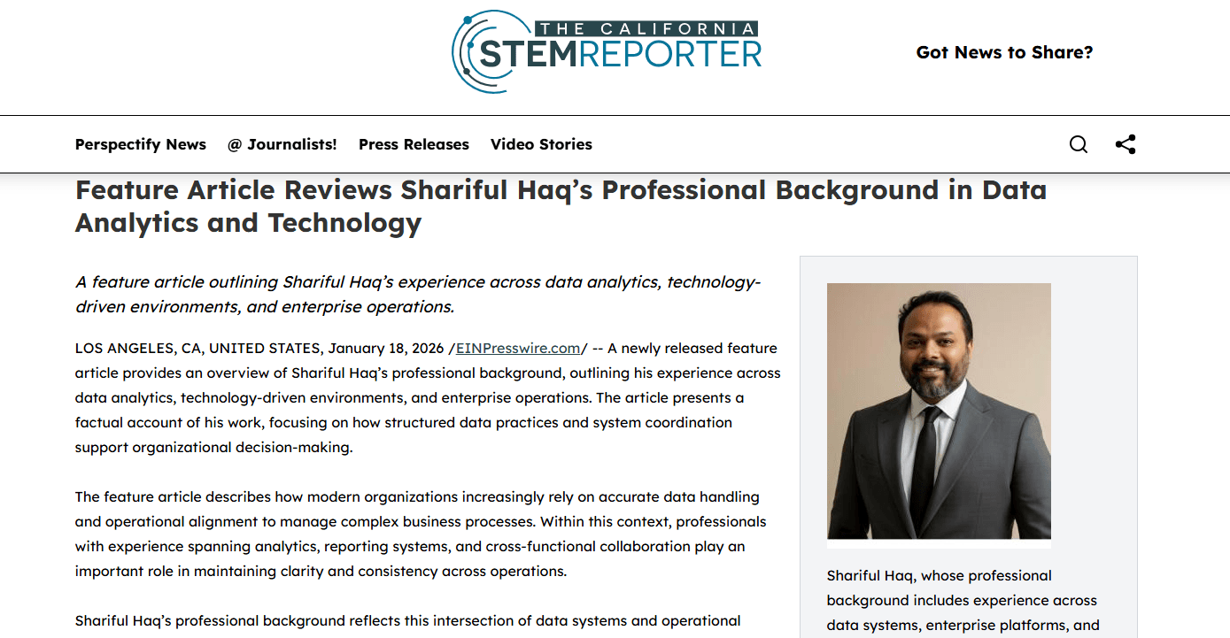 Feature Article Reviews Shariful Haq’s Professional Background in Data Analytics and Technology